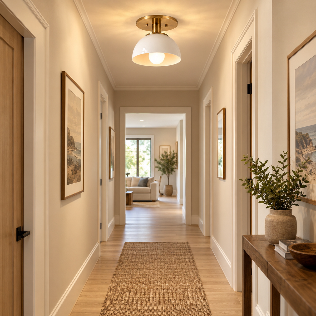 NauticZen Brass & White Semi-Flush Mount Ceiling Light – Dome Fixture