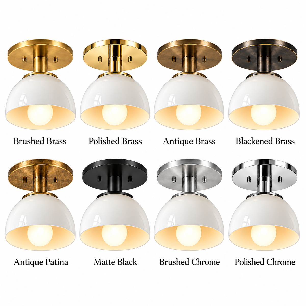 NauticZen Brass & White Semi-Flush Mount Ceiling Light – Dome Fixture