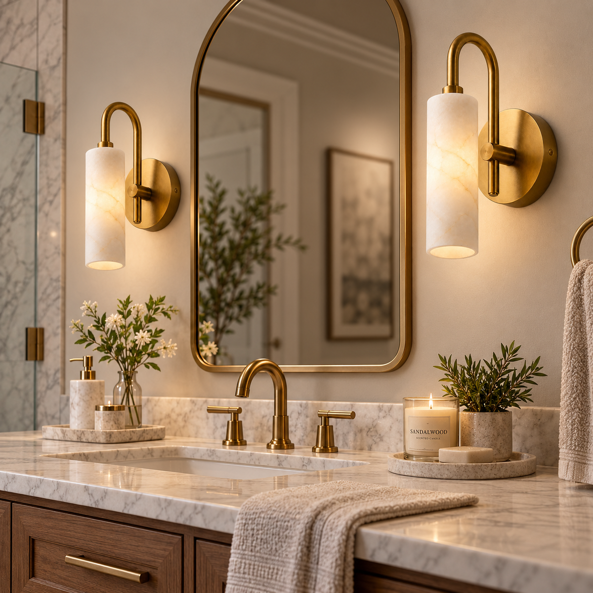 NauticZen Natural Alabaster Wall Sconces – Set of 2