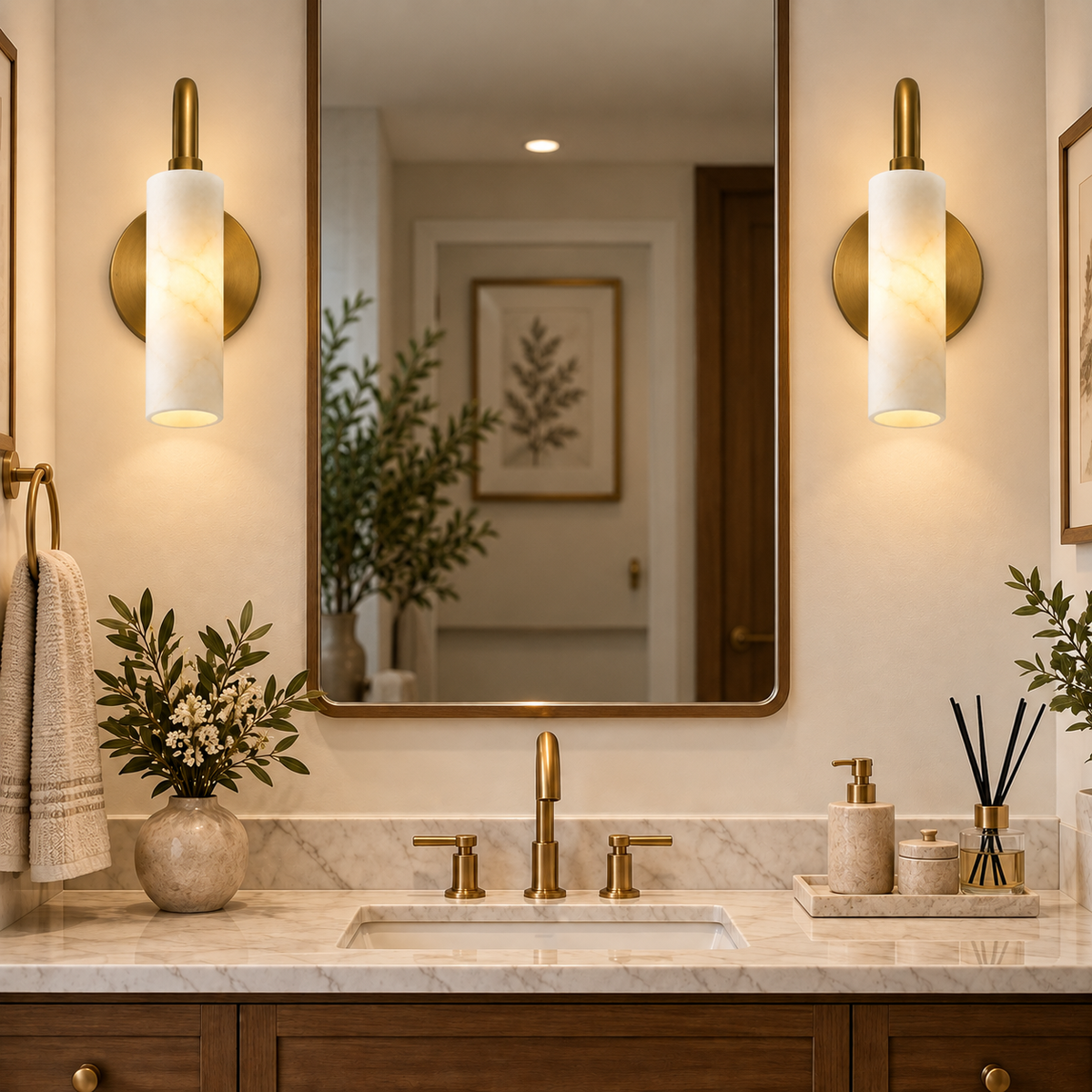 NauticZen Natural Alabaster Wall Sconces – Set of 2