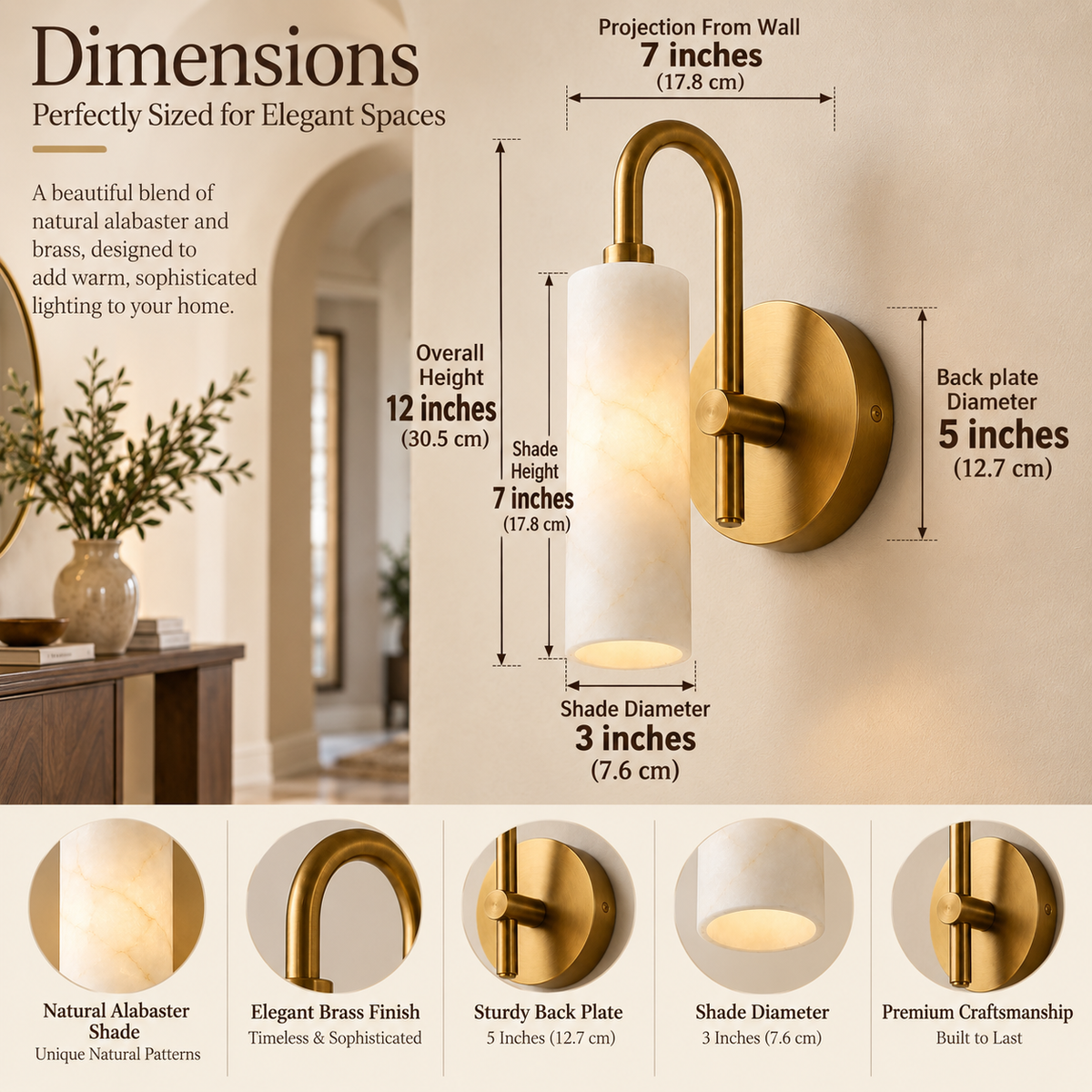 NauticZen Natural Alabaster Wall Sconces – Set of 2