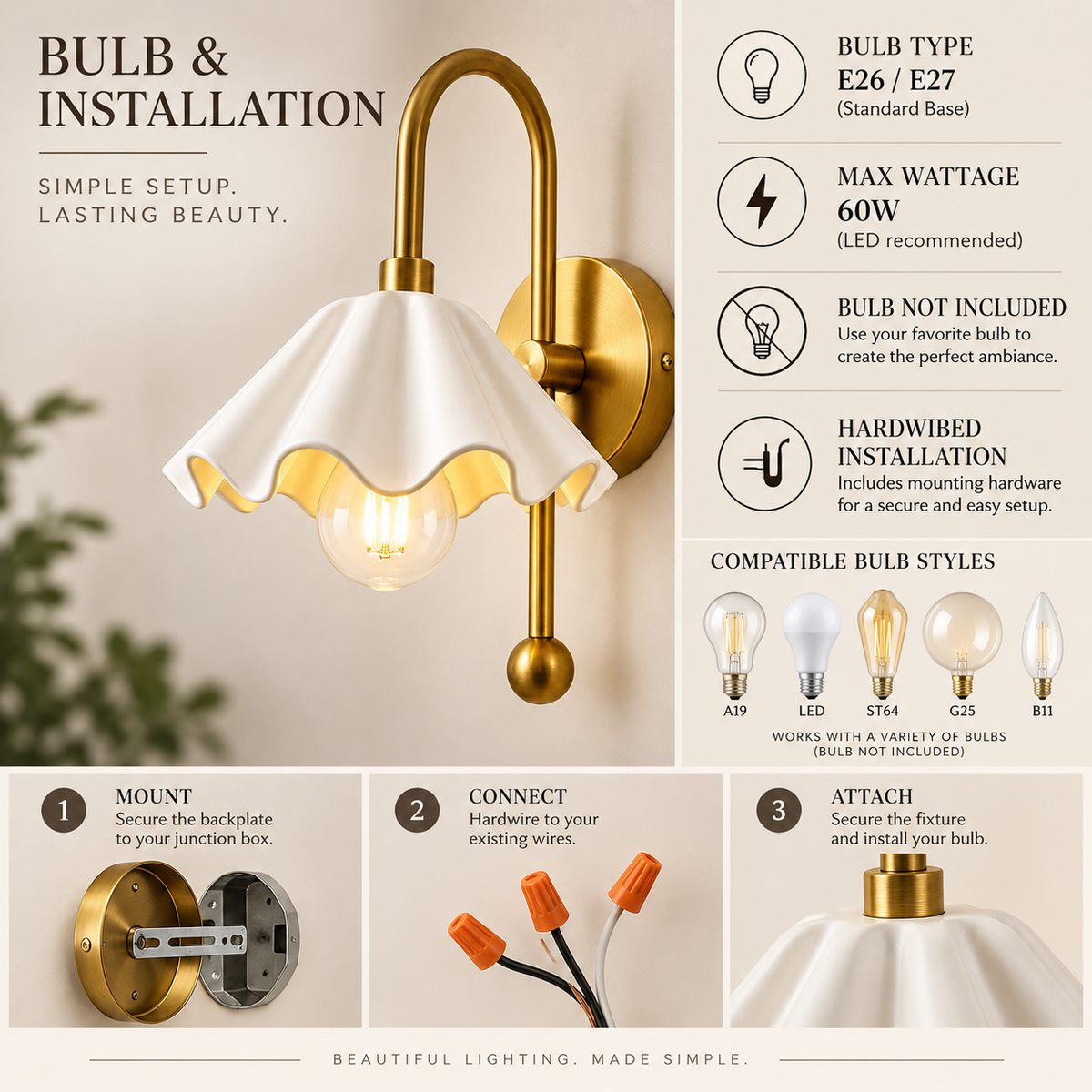 NauticZen Scalloped Wall Sconce – E26/E27 Wall Light