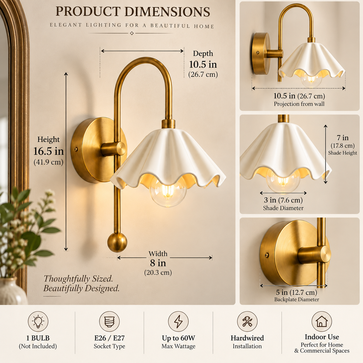 NauticZen Scalloped Wall Sconce – E26/E27 Wall Light