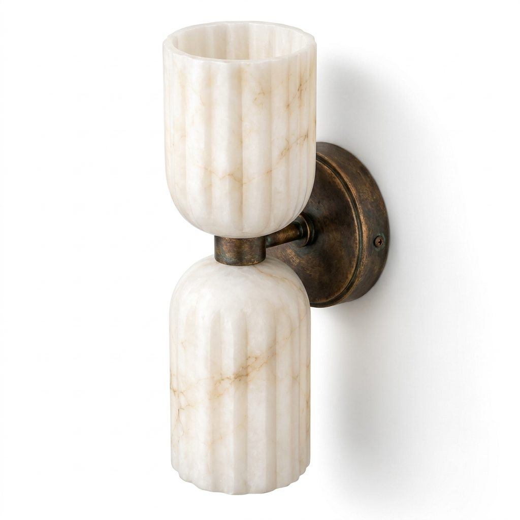 NauticZen Natural Alabaster Double Wall Sconce – 10-Inch
