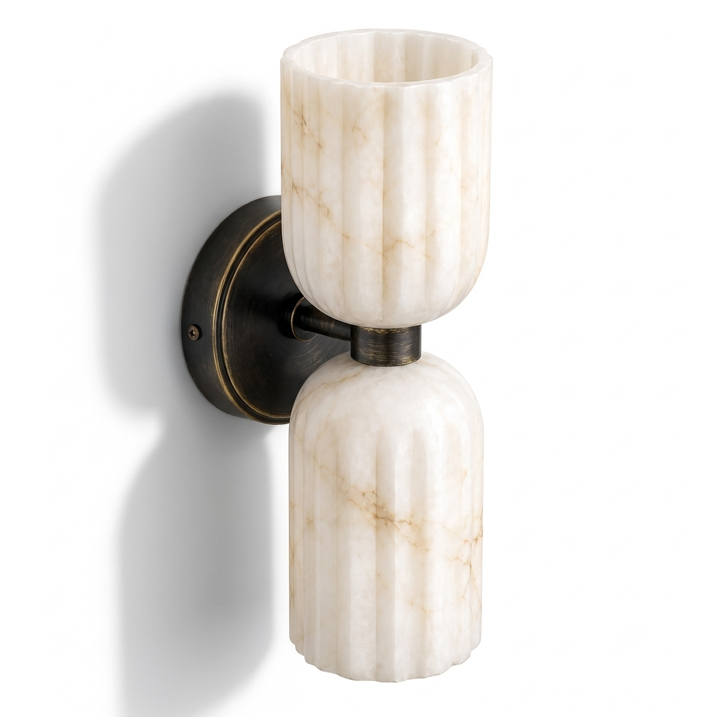 NauticZen Natural Alabaster Double Wall Sconce – 10-Inch