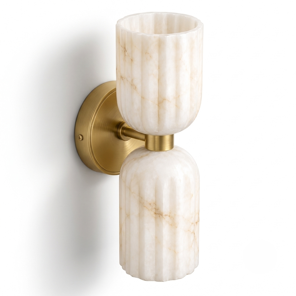 NauticZen Natural Alabaster Double Wall Sconce – 10-Inch