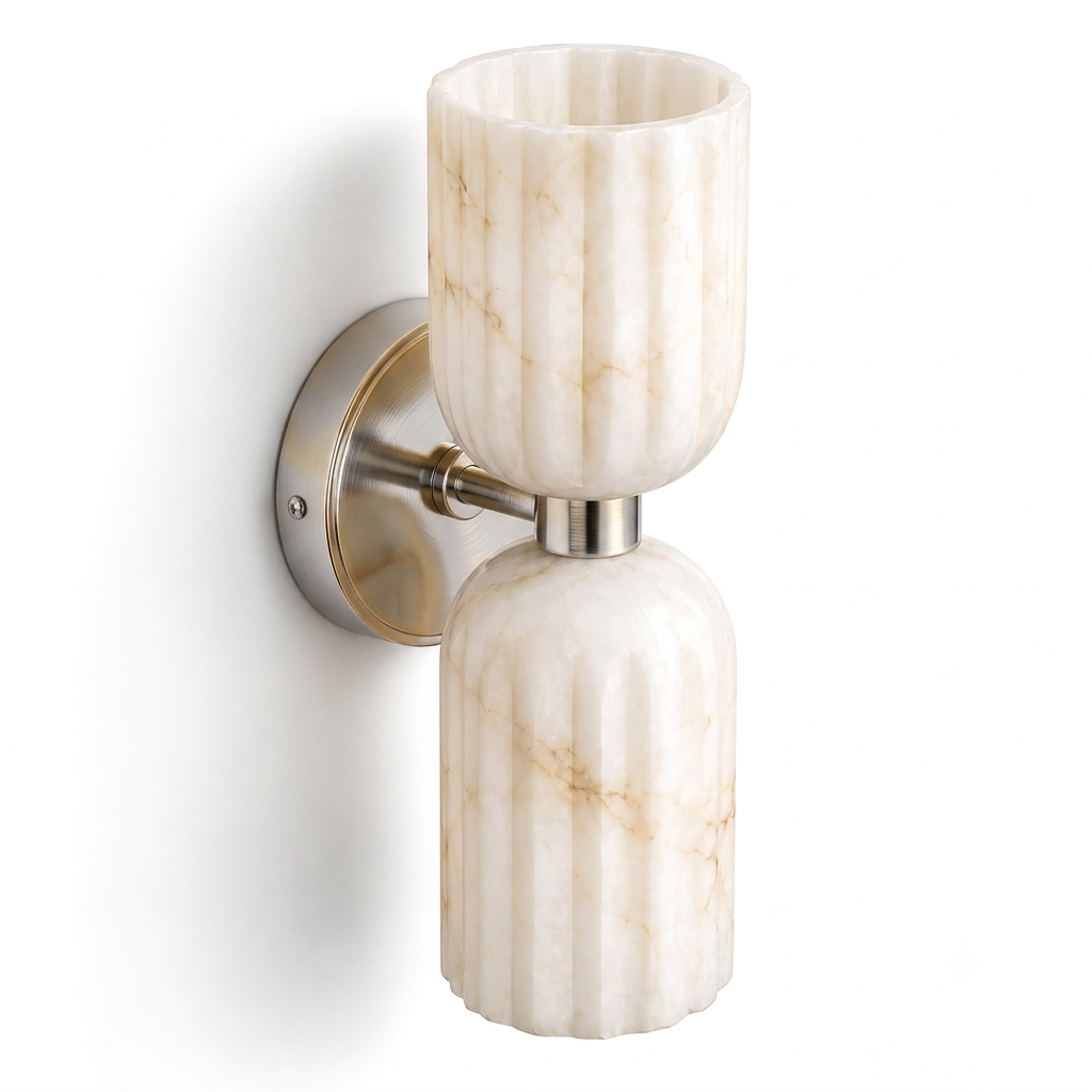 NauticZen Natural Alabaster Double Wall Sconce – 10-Inch
