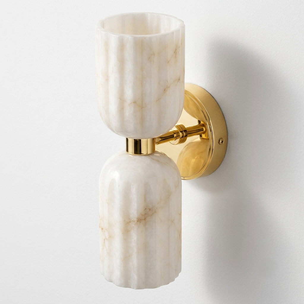 NauticZen Natural Alabaster Double Wall Sconce – 10-Inch