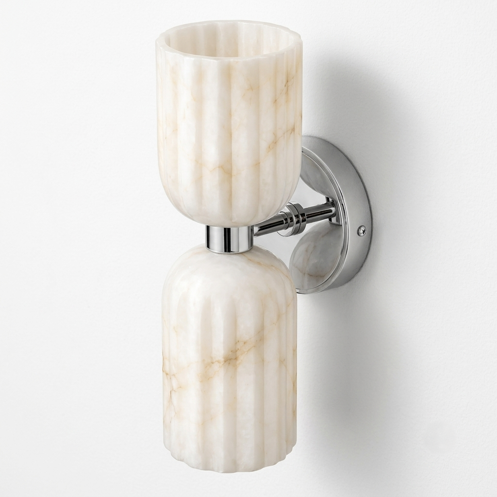 NauticZen Natural Alabaster Double Wall Sconce – 10-Inch
